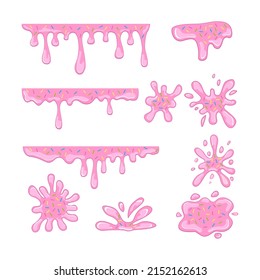 Rose Chocolate splat set with colored sprinkling vector illustration in a cartoon flat style