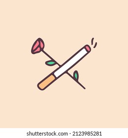 Rose and cigarette, illustration for t-shirt, sticker, or apparel merchandise. With doodle, retro, and cartoon style.