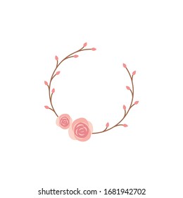 Rose circle colorful vector frame. Spring blossom and roses vintage decoration frame template with branches.
