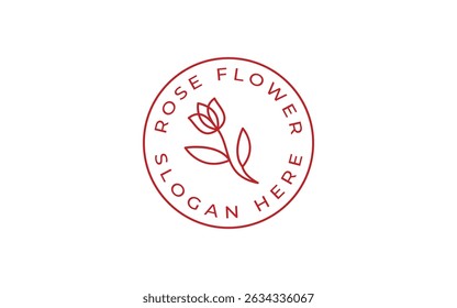 rose circle logo design vector illustration, line rose flower logo template