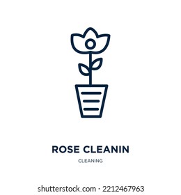 rose cleanin icon from cleaning collection. Thin linear rose cleanin, leaves, brush outline icon isolated on white background. Line vector rose cleanin sign, symbol for web and mobile