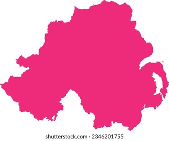 ROSE CMYK color detailed flat stencil map of the European country of NORTHERN IRELAND on transparent background