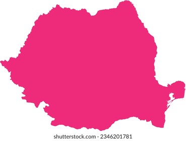 ROSE CMYK color detailed flat stencil map of the European country of ROMANIA on transparent background