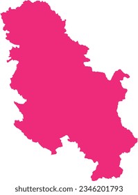 ROSE CMYK color detailed flat stencil map of the European country of SERBIA (without KOSOVO) on transparent background