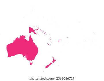 ROSE CMYK color detailed flat stencil map of the continent of OCEANIA on transparent background