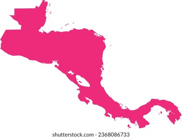 ROSE CMYK color detailed flat stencil map of the region of CENTRAL AMERICA on transparent background