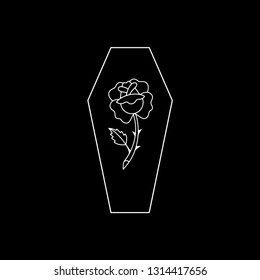 ROSE AND COFFIN WHITE BLACK BACKGROUND
