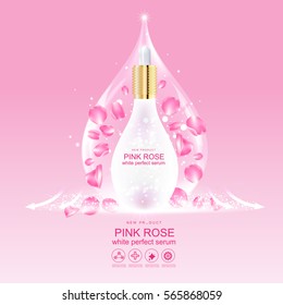 Rose Collagen Solution Serum  and Vitamin Pink Background for Skin Care Cosmetic concept.