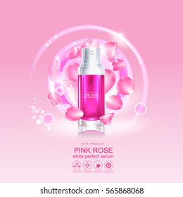 Rose Collagen Solution Serum  and Vitamin Pink Background for Skin Care Cosmetic concept.