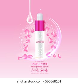 Rose Collagen Solution Serum  and Vitamin Pink Background for Skin Care Cosmetic concept.