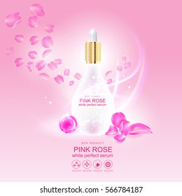 Rose Collagen Solution Serum  and Vitamin Pink Background for Skin Care Cosmetic concept.