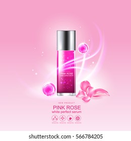 Rose Collagen Solution Serum  and Vitamin Pink Background for Skin Care Cosmetic concept.