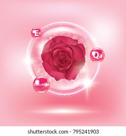 Rose collagen vitamin banner vector illustration