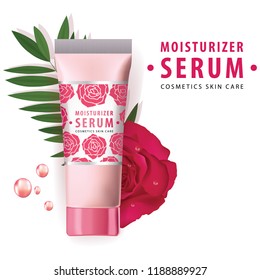 Rose collagen vitamin skin care cream vector illustration