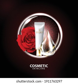 Rose collagen vitamin skin care cream , serum banner vector illustration