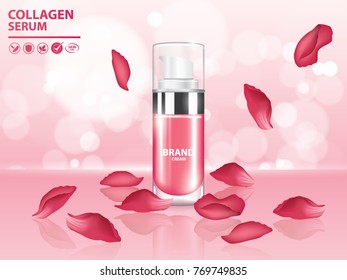 Rose collagen vitamin skin care cream , serum vector illustration