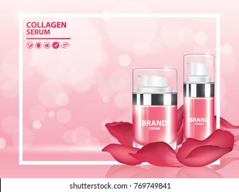 Rose collagen vitamin skin care cream , serum vector illustration
