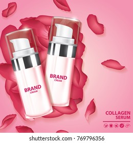 Rose collagen vitamin skin care cream , serum vector illustration