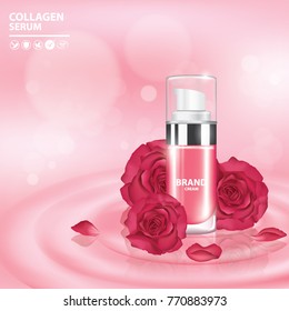 Rose collagen vitamin skin care cream , serum vector illustration