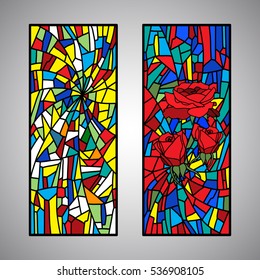 Rose collection stained glass decorative pattern colored mosaic