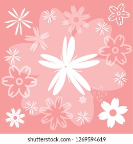 rose color cherry blossom vector  pattern for fabric. pink pale color sakura flowers on pink background.