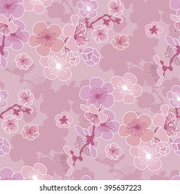 rose color cherry blossom vector pattern for fabric. pink pale color sakura flowers