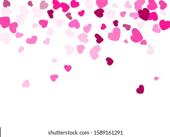 Rose color hearts confetti frame border invitation card vector background. Romantic falling hearts scatter illustration. Love concert holiday banner graphic design.