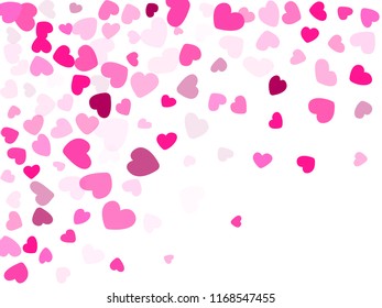 Rose color hearts confetti invitation card vector background. Sweet flying hearts shapes illustration. Love concert holiday graphic design.
