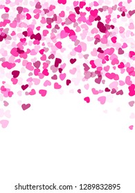Rose color hearts confetti love emotion vector background. Pretty falling hearts isolated illustration. 