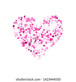 Rose color hearts confetti love symbols vector background. Abstract falling hearts scatter illustration. Love concert holiday graphic design.