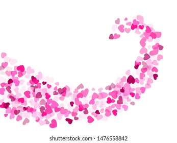 Rose color hearts confetti love symbols vector background. Sweetly flying heart shapes decoration graphic design. 