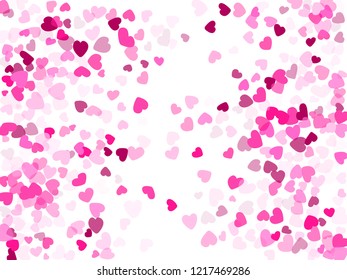 Rose color hearts confetti Valentines Day vector background. Modern falling hearts scatter illustration. Love concert holiday print graphic design.