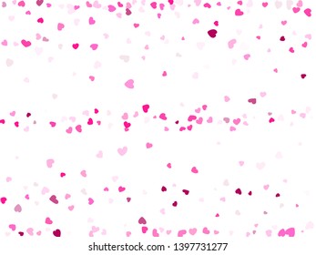 Rose color hearts confetti Valentines Day vector background. Simple flying hearts shapes illustration. Love concert party graphic design.