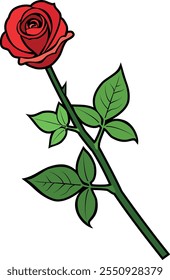 Rose color icon. Flower stem. Botany tattoo