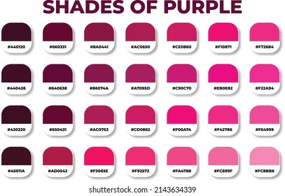 Rose color palette with RGB HEX color codes, Hex color codes, Fashion trend purple color palette, Shades of rose, Swatches set, Purple swatches set, Purple swatches palette, Shades of purple