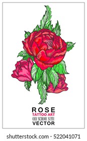 Rose colored tattoo old school style vector. Symbol of love, emotion
