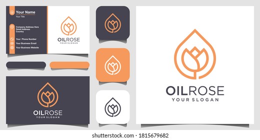 rose combined with oil drops. logo design and business card