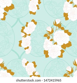 Rose composition in a rococo pattern design, that can be used on the web or in print, for surface design