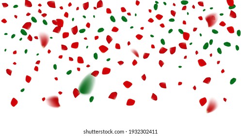 Die Rose Konfetti auf weißem Hintergrund. Stachelblumen blühen. Romantische kreative Komposition. Liebeskonzept