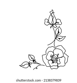Rose continuous line, outline sketch style vector abstract art.