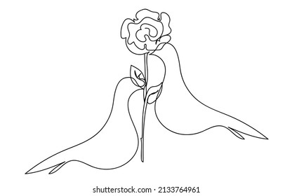 Rose continuous line set, wedding outline sketch style vector abstract art.