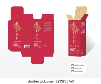 Rose Cosmetic Packaging Layout with 3D Illustration Mockup Design