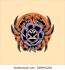 Rose Crab Tattoo Vector Design