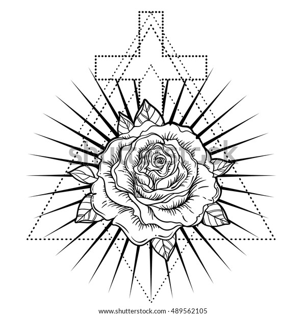Rose Cross Rosicrucianism Symbol Blackwork Tattoo Stock Vector Royalty Free 489562105