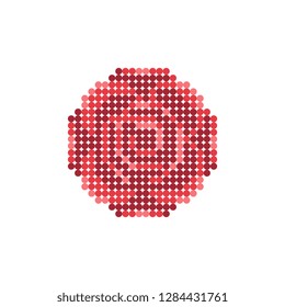 Rose Cross Stitch. Pixel art flower embroidery needlework icon. Knitted design. Isolated vector illustration. 8-bit sprite. Design element for web, stickers, logo, mobile app, card.  Mother's Day.