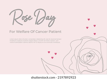 Rose Day Background For Welfare Of Cancer Patient With Simple Line Flower And Love Symbol.