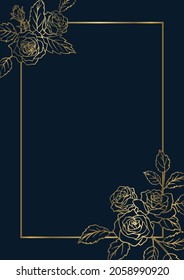 Rose decoration frame Gold line-drawing on navy 