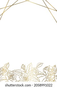 Rose decoration frame Gold line-drawing on white 