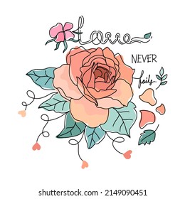 Rose design and doodle style inspirational quotes for t-shirts, bags, pillows, decorative cards, postcards, web design, mugs patterns etc.