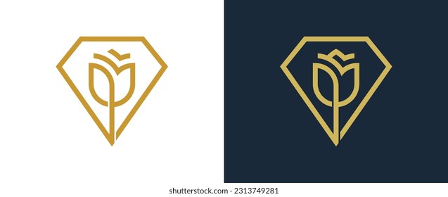 Rose Diamond Flower Logo Concept sign icon symbol Element Design. Tulip, Cosmetics, Jewellery, Jewelry, Beauty, Health Care, Beauty salon, Boutique, Spa Logotype. Vector illustration template